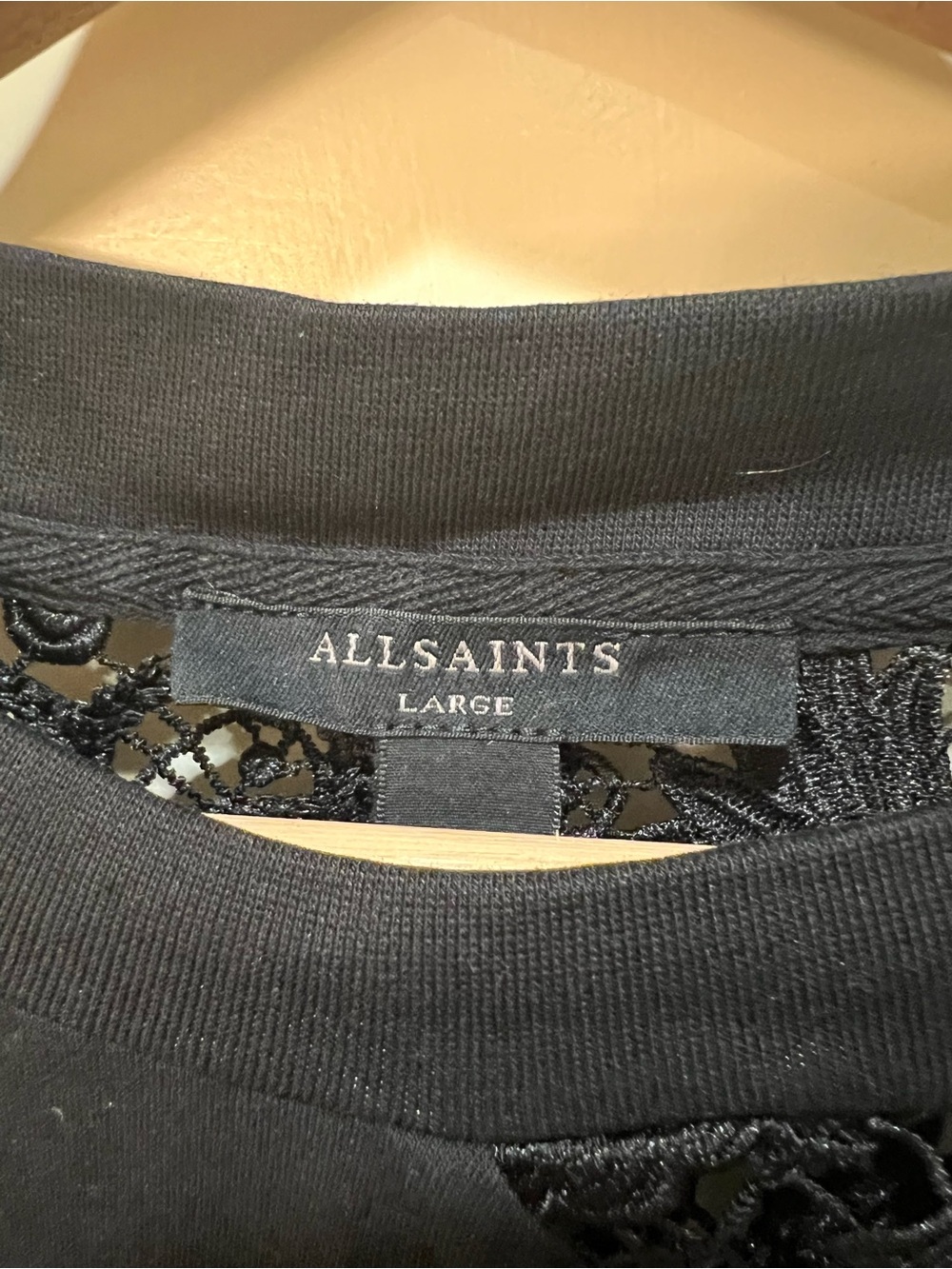 AllSaints Black Zala Crochet & Lace Panel Blouse - Picture 3 of 3